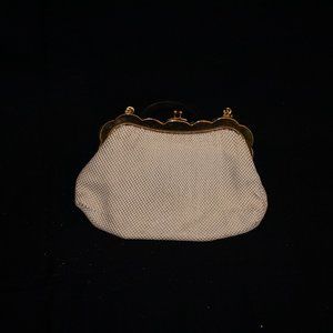 Vtng 80's Whiting And Davis White Mesh Purse W/ G… - image 1